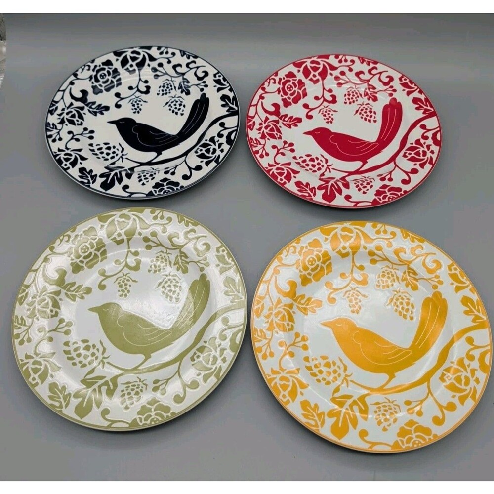 Pier 1 Bird On Branch Salad Lunch Plates Set Of 4 Floral Berries Summer